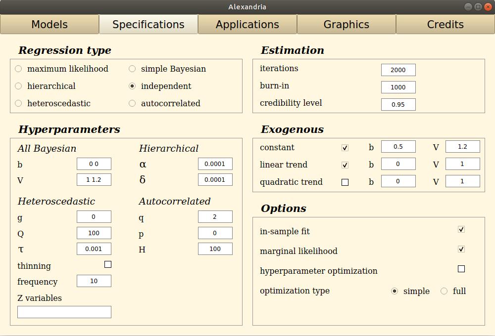 Graphical user Interface, prior specification tab